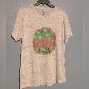 Brand New St Patrick’s Day “Lucky” T-shirt Size Medium Bella Canvas V Neck